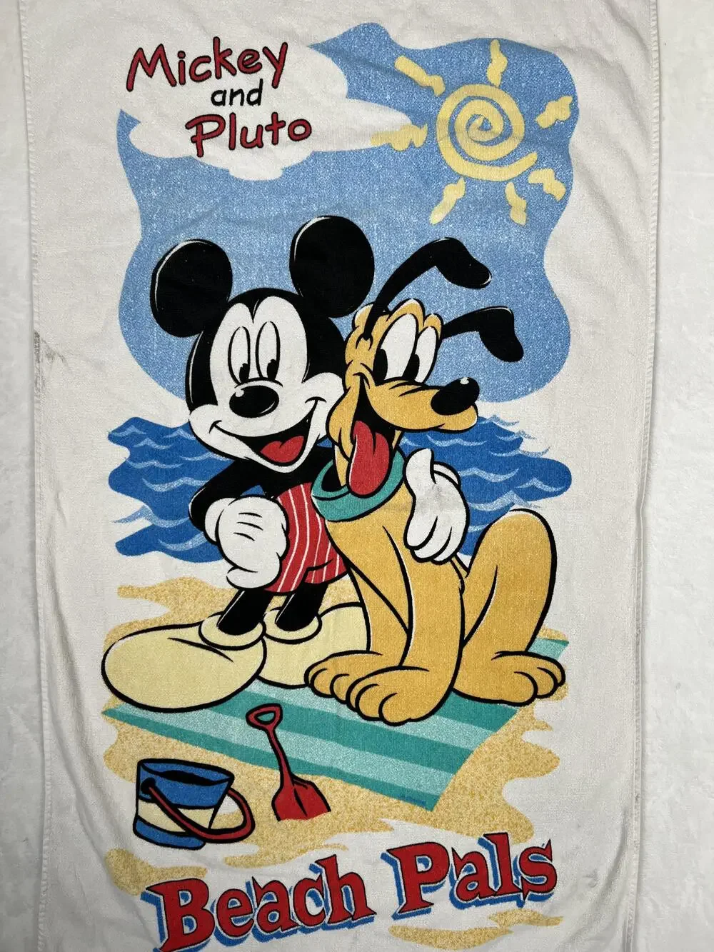 Vintage Disney Mickey Pluto Beach Pals Beach Towel 28x53 90s